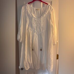 Anthropologie Indigo Rose white boho dress with lace and wood bead ties 2x
